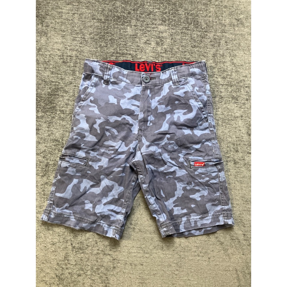 Levi's Shorts Boys 12 Navy Blue Camouflage Cotton Stretch Outdoor Cargo Pockets